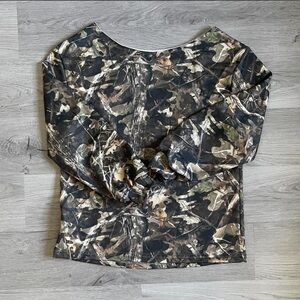 Women’s Camo off the shoulder sweater- Brown/Green